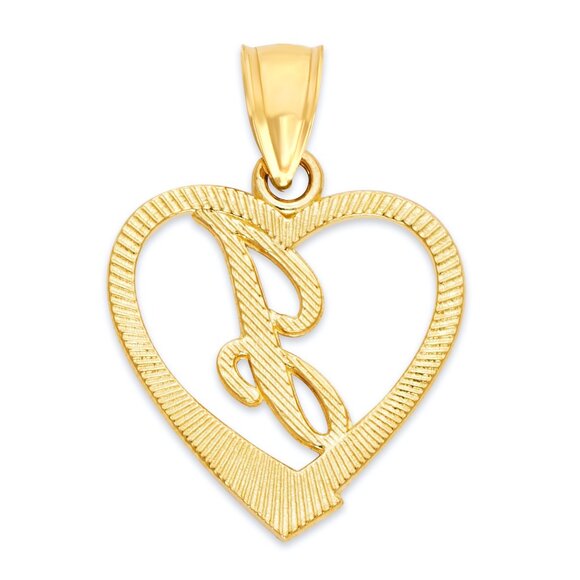 10K Solid Gold Heart Initial J Pendant - Personalized Letter Charm for Necklace - Picture 3 of 5
